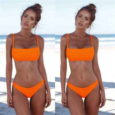 Split Solid Color Bikini Tight Swimsuit Woman Feeling