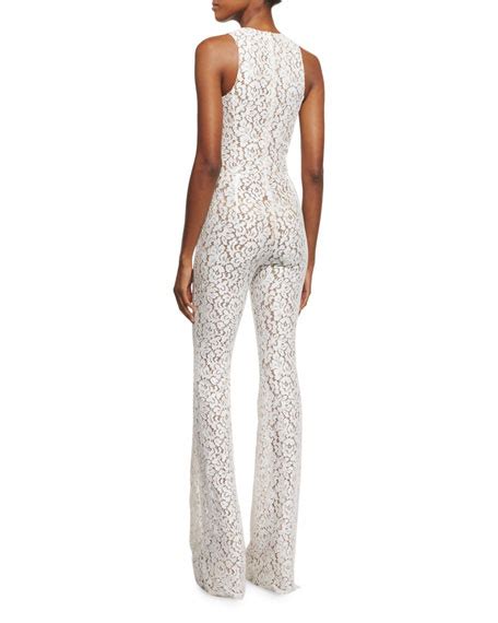 Michael Kors Sleeveless Floral Lace Jumpsuit White