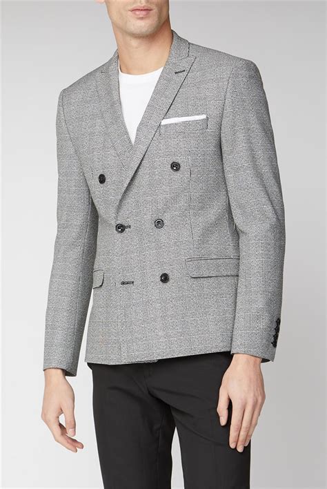 Limehaus Black And White Check Double Breasted Slim Jacket