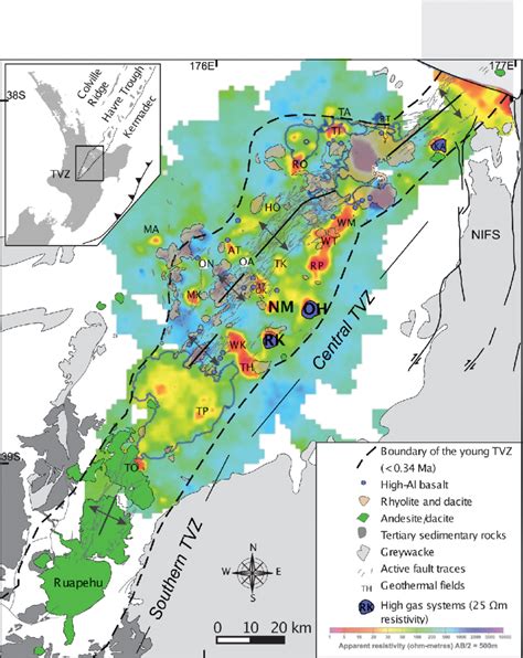 Map of the Taup¯ o Volcanic Zone with approximate near-surface outlines ...