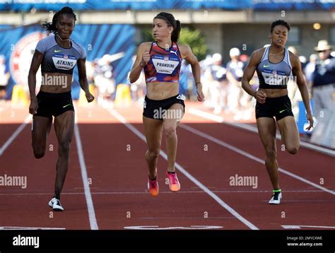 Jenna Prandini Center Wins Her Heat During For Womens 100 Meter Semi