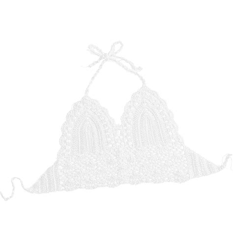 Knitted Bikini Top Crochet Bra Top Halter Neck Hollow Out V Neck White Slim Fashion For Women