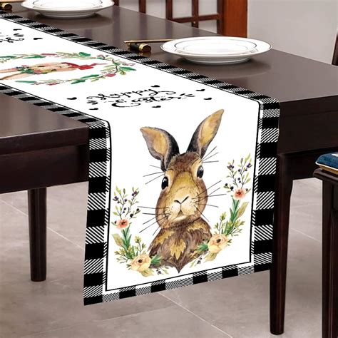 Amazon Easter Linen Table Runner Rabbit Buffalo Plaid Tables