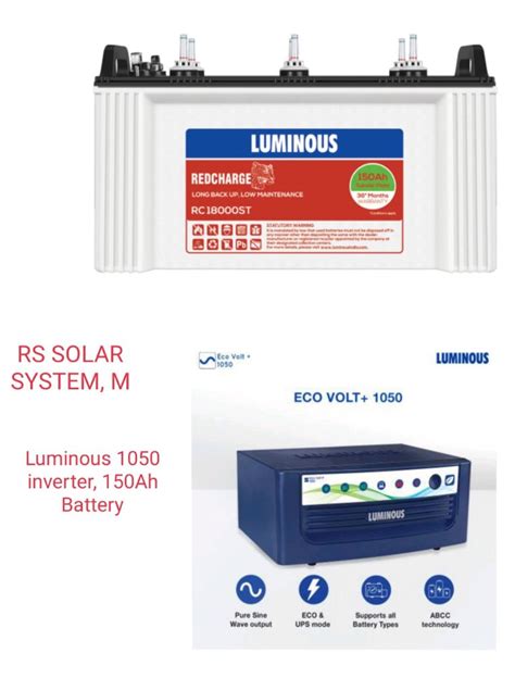 1050 Inverter 150Ah Battery Luminous Inverter Battery Combo 12v