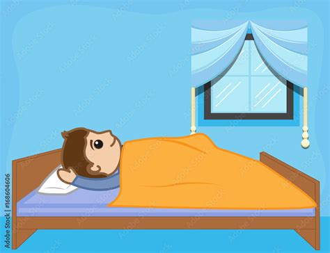 Cartoon Man Lying on Bed Stock Vector | Adobe Stock