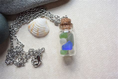 Mini Sea Glass Jar Necklace Beach Glass Cork Bottle Pendant Etsy