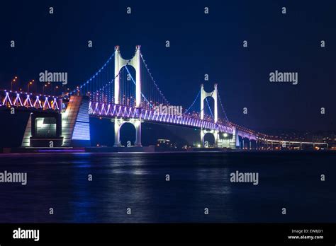 The Gwangan Bridge Or Diamond Bridge At Night Busan South Korea Stock