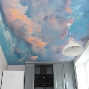 Cloud Ceiling Wallpaper Self-adhesive Fabric or Non-woven Blue Pink Sky ...