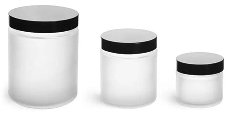 Frosted Glass Straight Sided Jars W Smooth Black Lined Caps