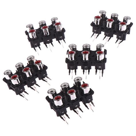 5pcs 6 Holes Rca Female Stereo Audio Jack Av Audio Input Socket