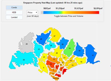 Singapore Property Heat Map Of The Condominium Prices In Districts In