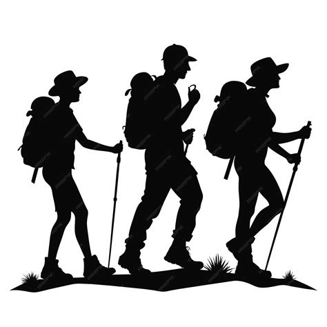 Hiking people silhouette vector art illustration black color silhouette ...