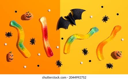 Halloween Objects Gummy Worms Overhead View Stock Photo 2044992752 | Shutterstock