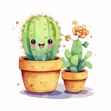 Premium Vector Watercolor Cactus Illustration Cactus In Pot Cartoon