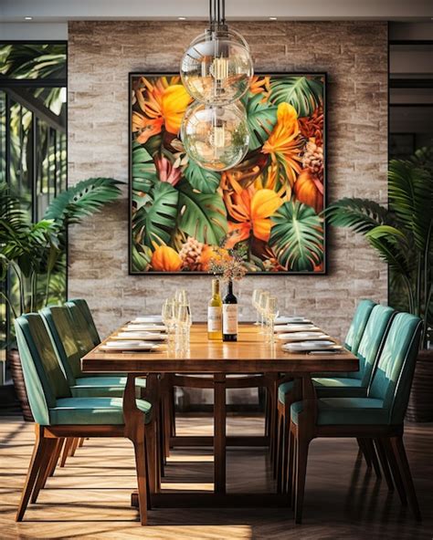 Premium Ai Image Modern Tropical Dining Room Design Interior Design