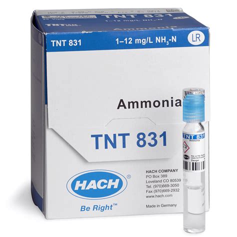 Hach Ammonia Tntplus Vial Test Lr 1 12 Mgl Nh₃ N 25 Tests Tnt831