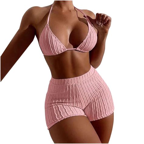 Quyuon Womens Bikini Sets Piece Halter Swinsuit Modest Lace Up