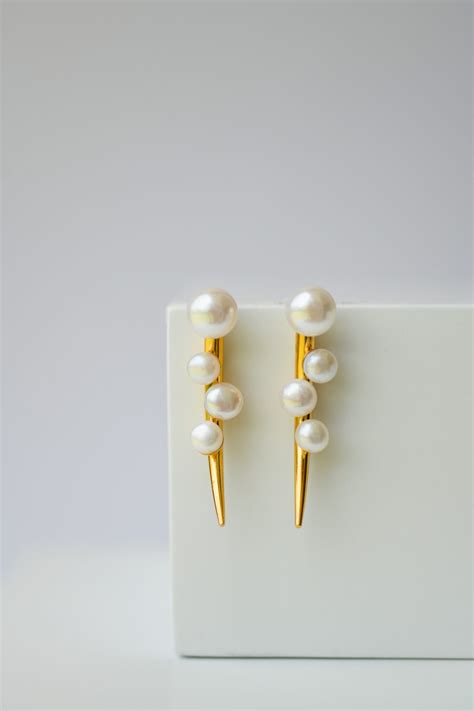 Pearl Spike Earrings Azure Gold Plated Sterling Silver Jewellery