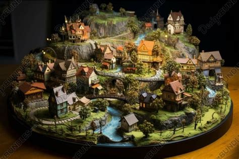 Miniature fantasy village model on display