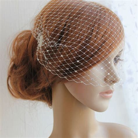 Bridal Bandeau Birdcage Veil With Crystals Wedding Face Veil Etsy