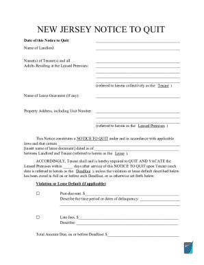 Fillable Online New Jersey Eviction Notice Form New Jersey Eviction