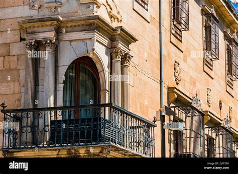 Detail Of The Balcony And Corner Coat Of Arms Facade Of The Casa Del