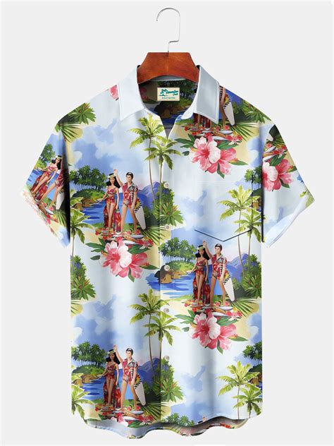 Royaura Beach Vacation Blue Men S Hawaiian Shirts Coconut Tree Hula