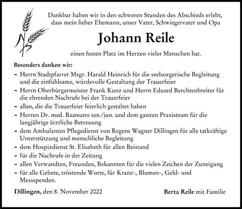 Traueranzeigen Von Johann Reile Augsburger Allgemeine Zeitung