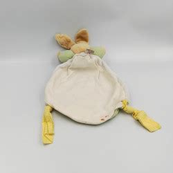 Doudou Lapin Plat Blanc Vert Vichy Jaune Takinou