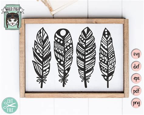 Feathers SVG File Feather Border Boho Feather Cut File Etsy