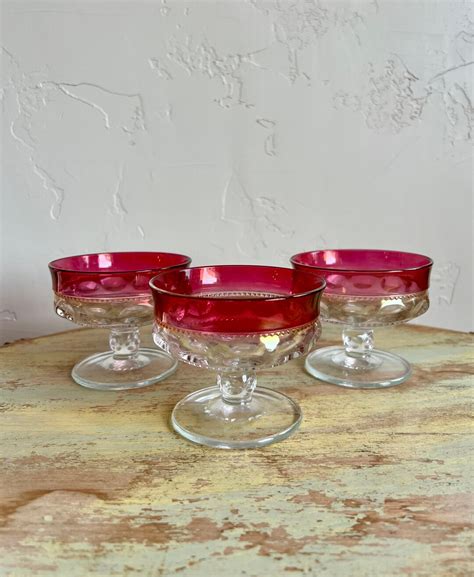 Vintage Tiffin Glass Kings Crown Ruby Red Flashed Dessert Cups 1950s Drinkware Etsy