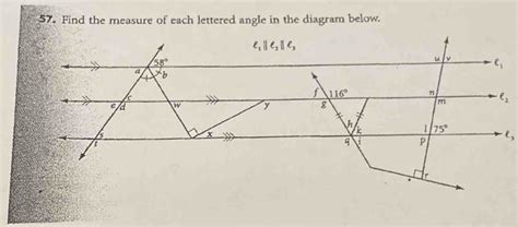 Solved Find The Measure Of Each Lettered Angle In The Diagram Below L