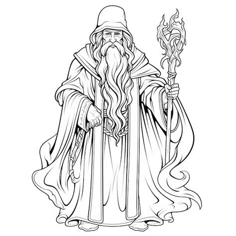 Premium Photo | A drawing of a wizard holding a staff and a staff ...