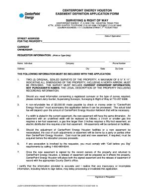 Fillable Online CENTERPOINT EASEMENT DEFINITION APPLICATION FORM Fax