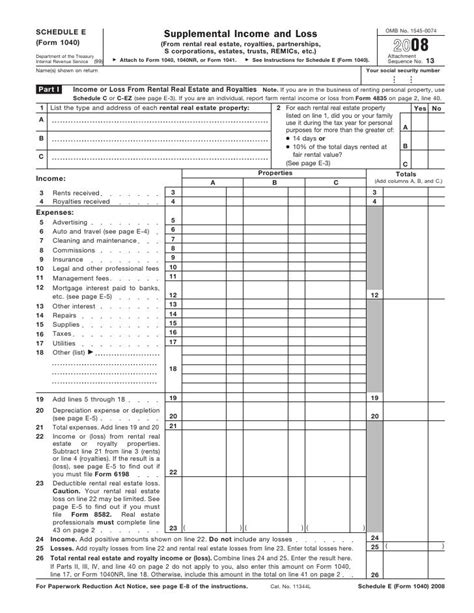 Form 1040 Schedule E Supplemental Income And Loss