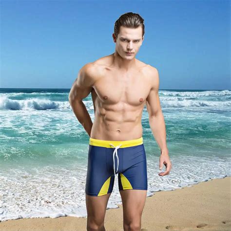 Men Swimwear Sexy Tight Swimming Trunks Patchwork Beach Shorts Boxers