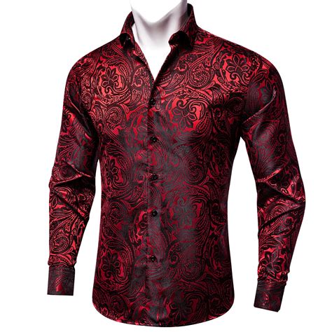 Red Floral Shirt Men Red Silk Shirts Men Floral Silk Shirts Mens