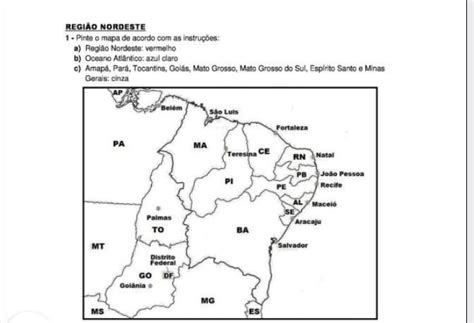 Reji O Nordeste Pinte O Mapa De Acordo As Instru Es Me Ajudem Pfv