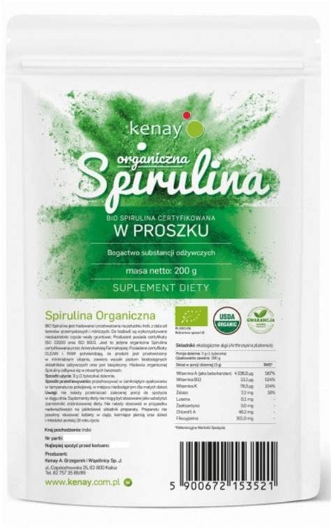 Spirulina organiczna w proszku 200 g Kenay Skład Cena Opinie