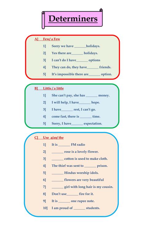 19. Worksheet / Class Test - Determiners-Worksheet - English With PK99 English Determiners Worksheet