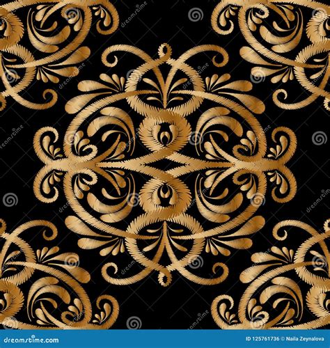 Embroidery Gold Paisley Vector Seamless Pattern Tapestry Ornamental