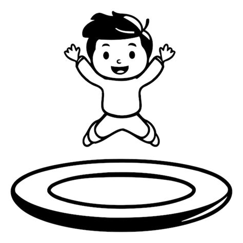 Un Garçon Heureux Sautant Sur Un Trampoline Illustration Vectorielle