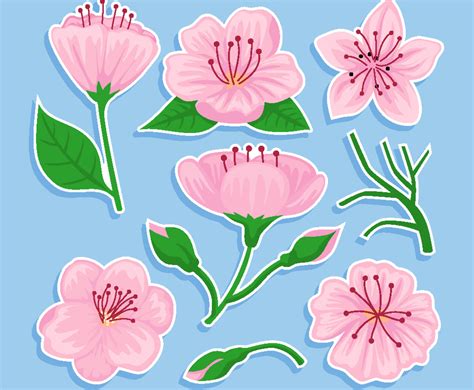 Peach Blossom Sticker Set Vector Art Graphics Freevector