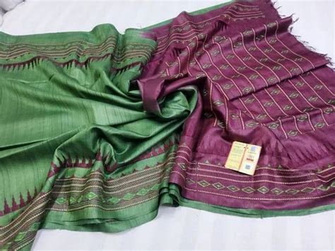 EMBROIDERY Embroidered Pure Bhagalpuri Tussar Desi Handwoven Silk Saree