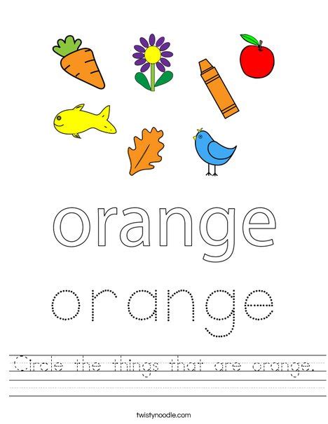 Circle The Things That Are Orange Worksheet Twisty Noodle