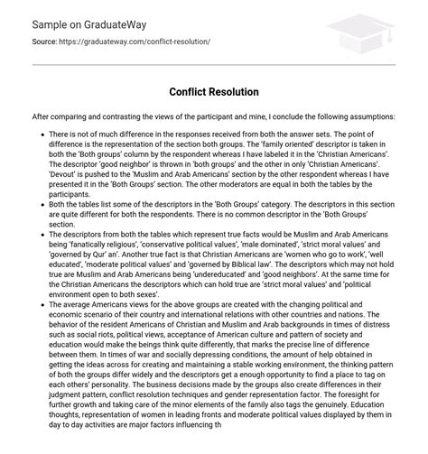 Conflict Resolution 448 Words Free Essay Example On Graduateway