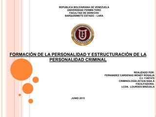 FORMACIÓN DE LA PERSONALIDAD Y ESTRUCTURACIÓN DE LA PERSONALIDAD