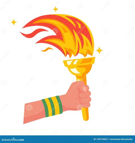 Hand With Flaming Torch Sports Concept Victory Stock Vector