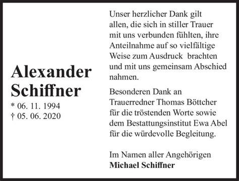 Traueranzeigen Von Alexander Schiffner Abschied Nehmen De