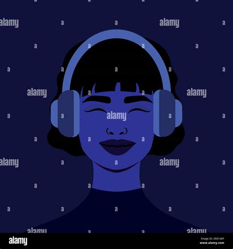 Beautiful Smiling Girl In Headphones Listen To A Music Avatar Vector Illustration Stock